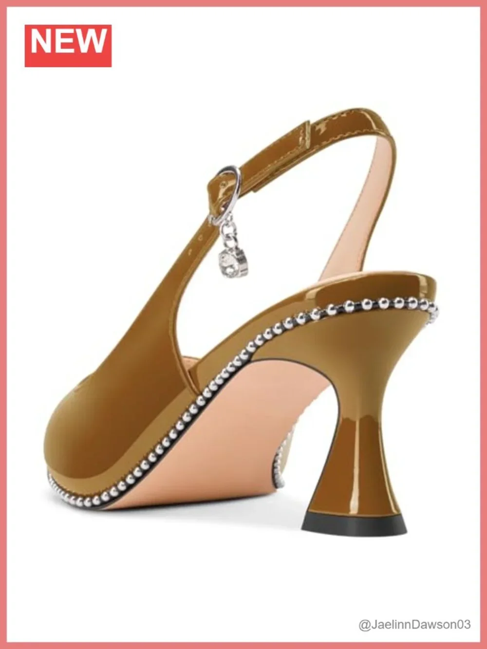 Womens Kitten Heel Pointed Toe Beaded Slingback Buckle Pumps Patent Leather 2.6